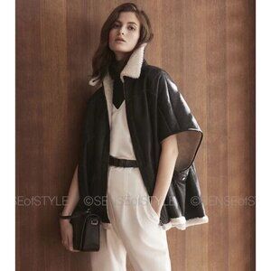 Brunello Cucinelli Shearling Fur Jacket Cape Coat with Monili Poncho Women 40 S